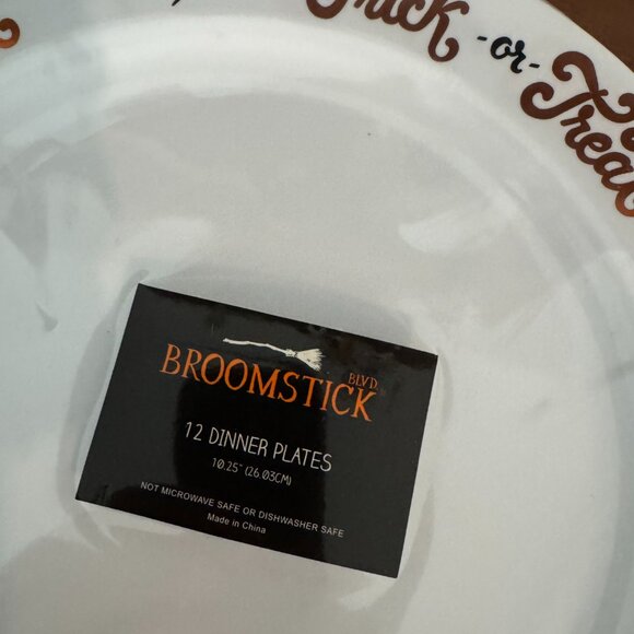 12 Broomstick BLVD TRICK or TREAT Spiders Plastic Dinner Plates NEW 10 1/4" - Picture 2 of 2